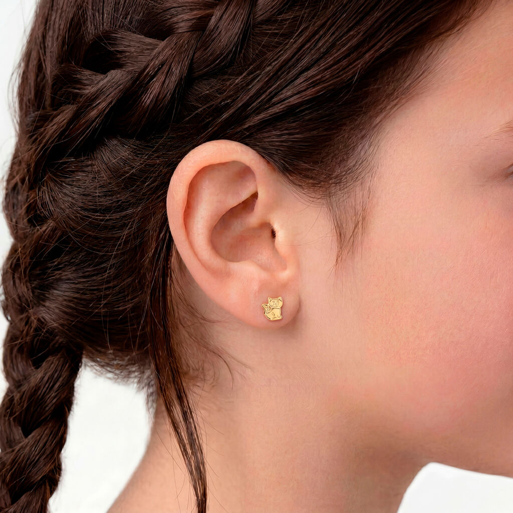 Boucles D'oreilles Puces Florenta Chat Or Jaune - Clous d'oreilles Enfant | Histoire d&rsquo;Or