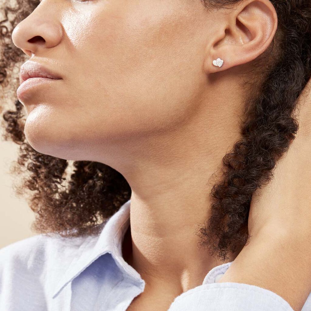 Boucles D'oreilles Puces Argent Blanc Dounyo Oxydes De Zirconium - Boucles d'oreilles fantaisie Femme | Histoire d’Or