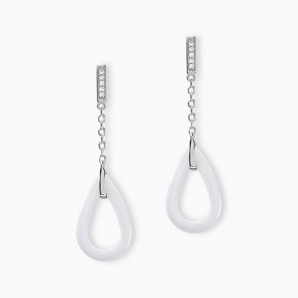 Boucles D'oreilles Pendantes Peer Argent Blanc Oxyde De Zirconium - Boucles d'oreilles fantaisie Femme | Histoire d&rsquo;Or