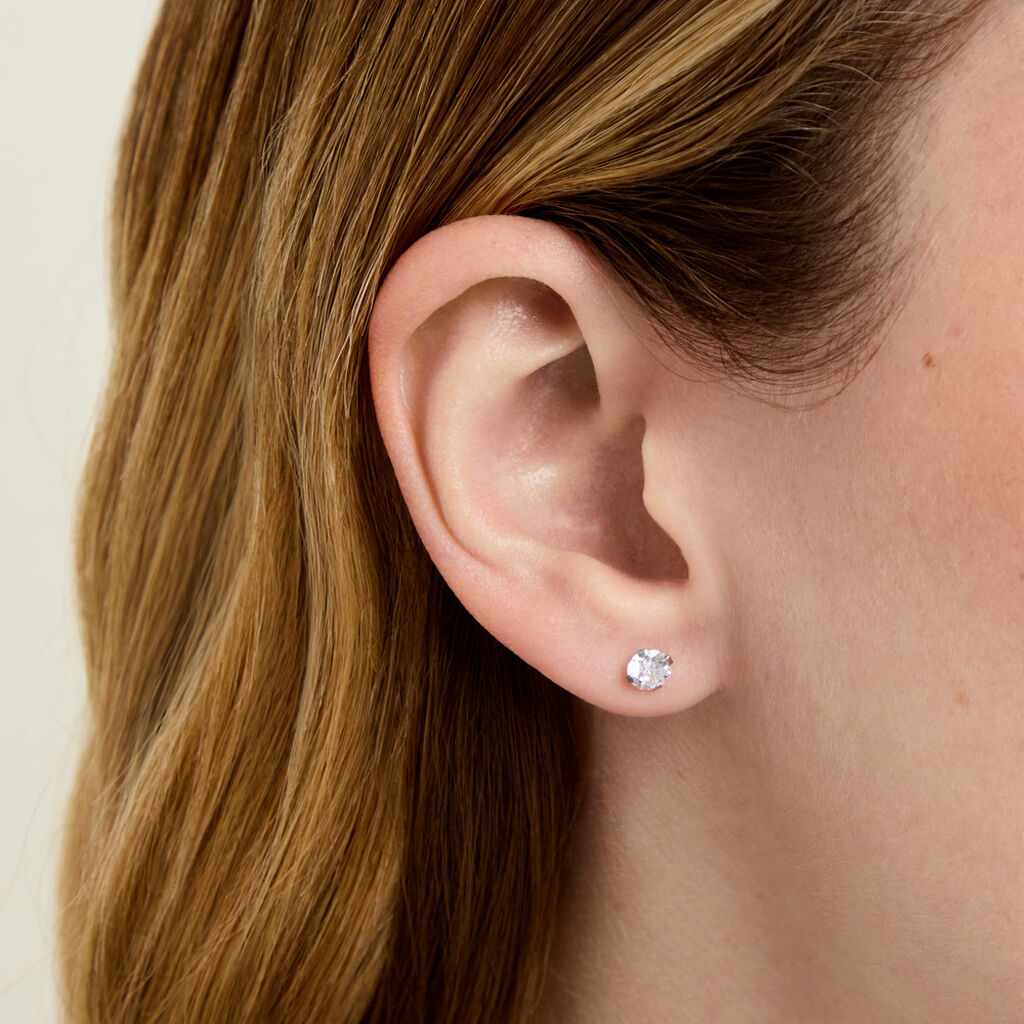 Boucles D'oreilles Puces Eddie Or Blanc Oxyde De Zirconium - Boucles d'oreilles empierr&eacute;es Femme | Histoire d&rsquo;Or