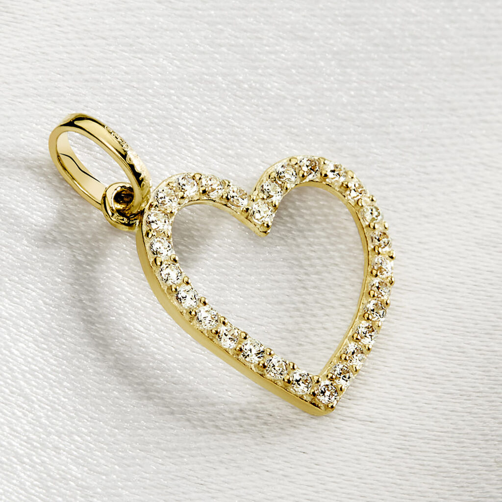 Pendentif Coeur Penche Or Jaune Oxyde De Zirconium - Pendentifs Famille | Histoire d’Or
