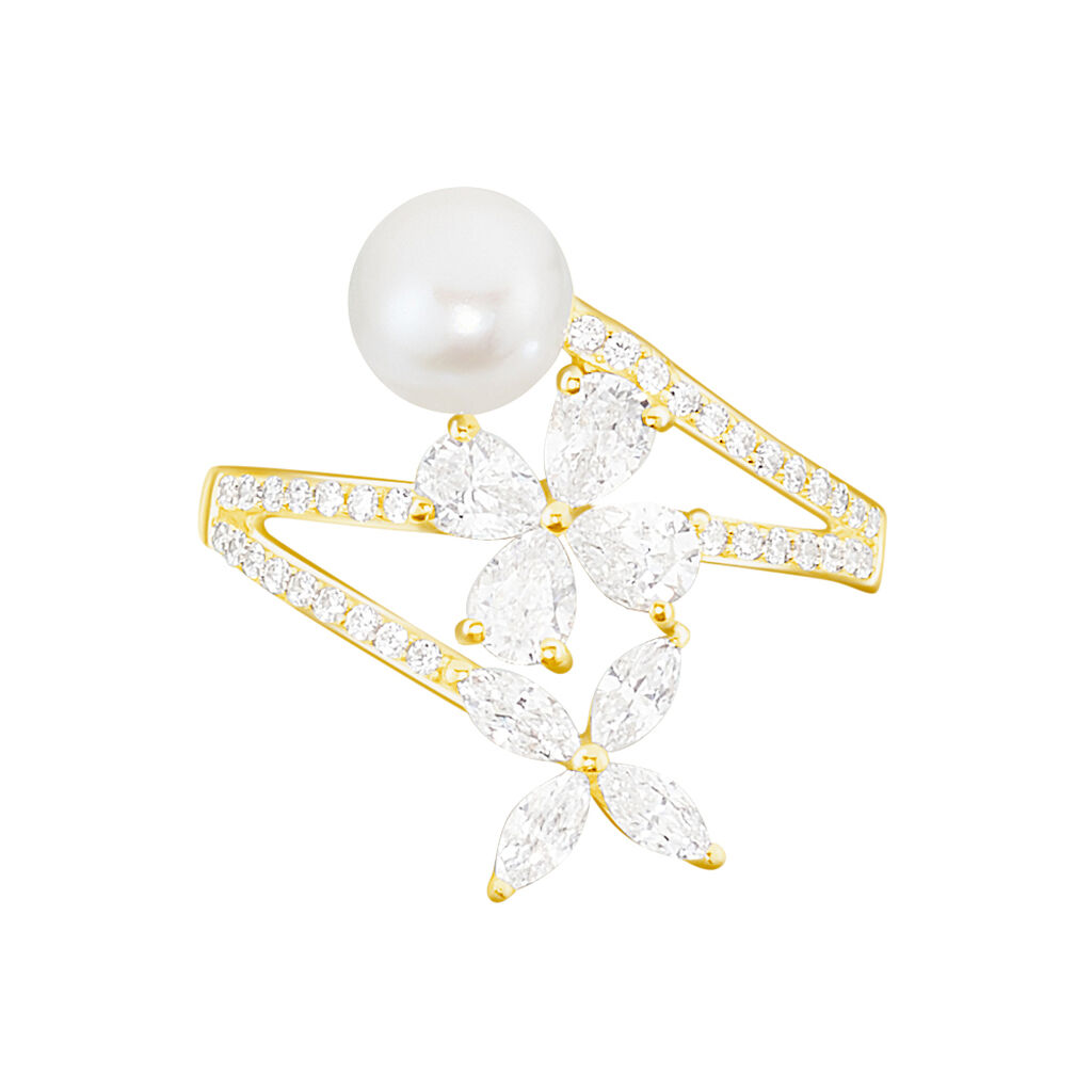 Bague Norah Or Jaune Perle De Culture Et Oxyde De Zirconium - Bagues avec pierre Femme | Histoire d’Or