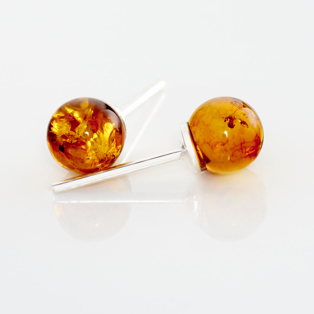 Boucles D'oreilles Puces Brunhild Argent Blanc Ambre - Boucles d'oreilles fantaisie Femme | Histoire d&rsquo;Or