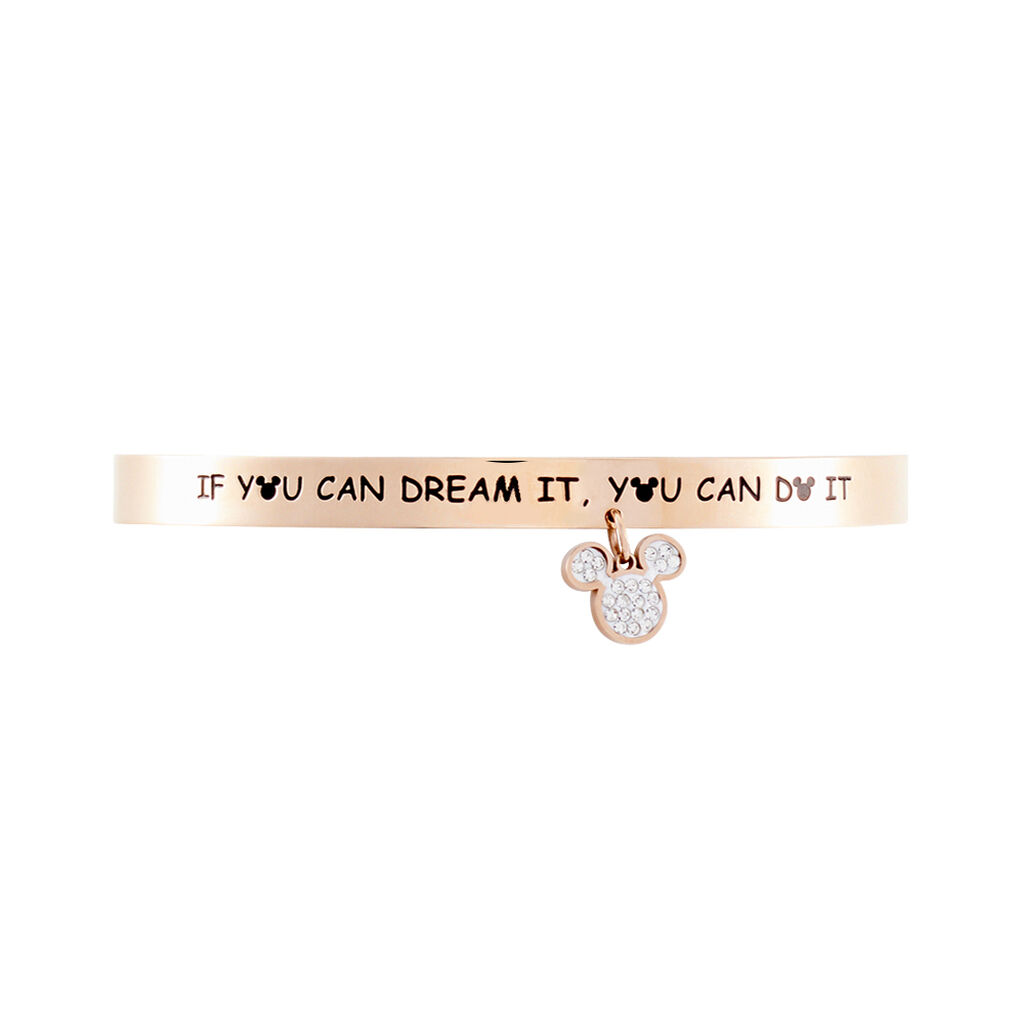Bracelet Jonc Disney Acier Doré Rose Cristaux - Bracelets fantaisie Femme | Histoire d’Or