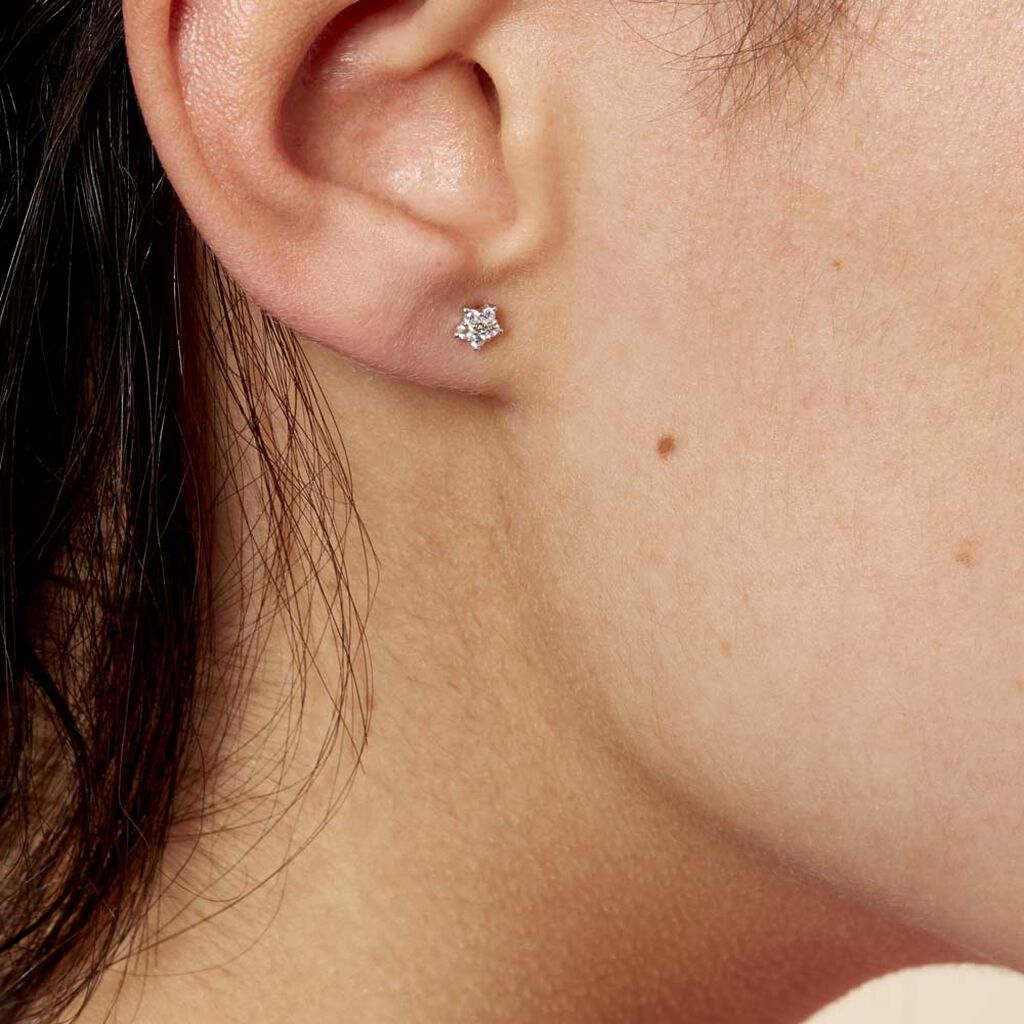 Boucles D'oreilles Puces Elais Etoile Or Blanc Oxyde De Zirconium - Clous d'oreilles Femme | Histoire d’Or
