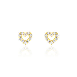 Boucles D'oreilles Puces Coeur Ajoure Or Jaune Oxyde De Zirconium - Boucles d'Oreilles Coeur Femme | Histoire d’Or