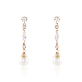Boucles D'oreilles Pendantes Lynes Argent Rose Perle De Culture - Boucles d'oreilles fantaisie Femme | Histoire d’Or