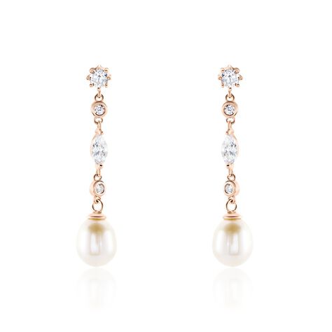 Boucles D'oreilles Pendantes Lynes Argent Rose Perle De Culture - Boucles d'oreilles fantaisie Femme | Histoire d’Or