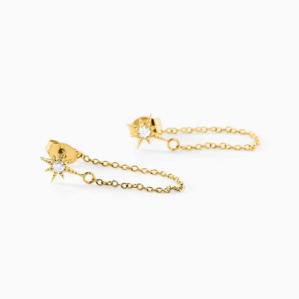 Boucles D'oreilles Pendantes Acier Dor&eacute; Oxyde De Zirconium - Boucles d'oreilles fantaisie Femme | Histoire d&rsquo;Or