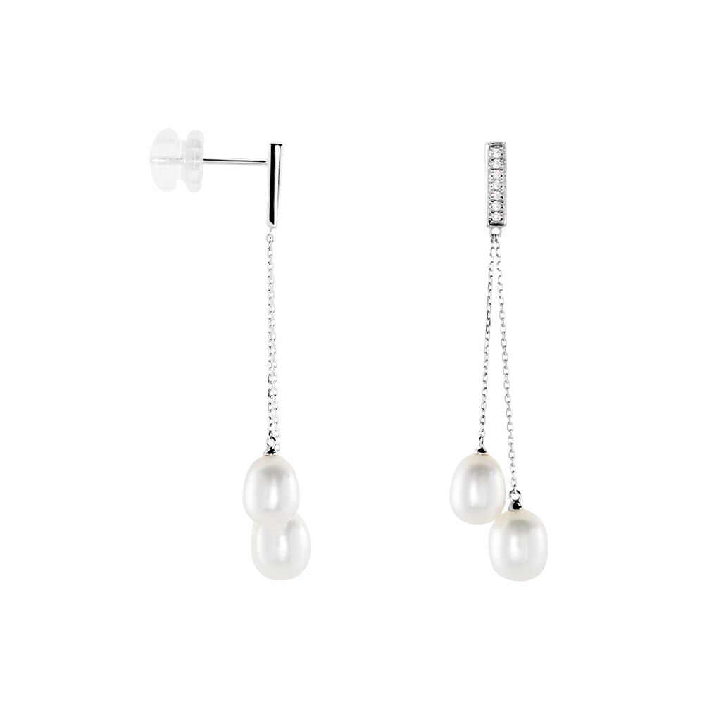 Boucles D'oreilles Pendantes Giacomo Or Blanc Perle De Culture - Boucles d'oreilles pendantes Femme | Histoire d’Or