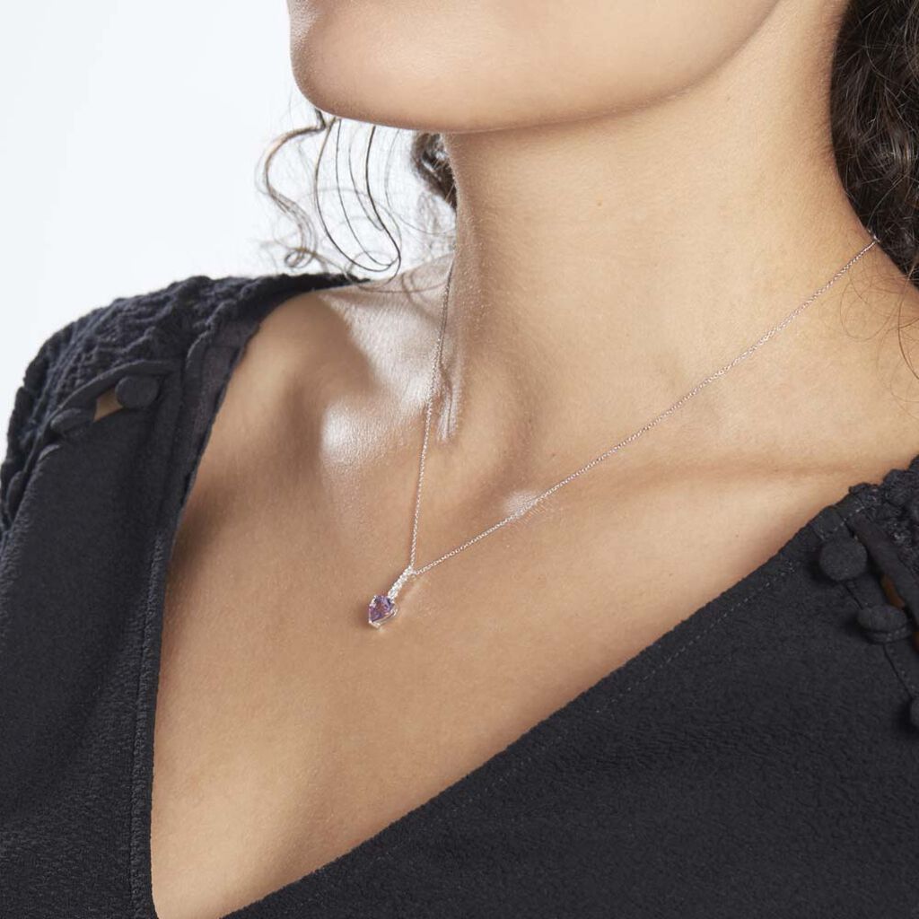 Collier Or Blanc Fany Améthyste Oxydes De Zirconium - Colliers Femme | Histoire d’Or