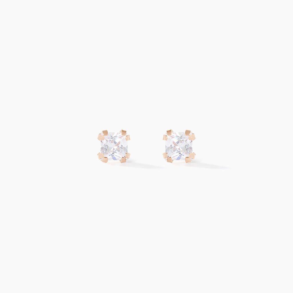 Boucles D'oreilles Puces Doreen Carre Or Rose Oxyde De Zirconium - Clous d'oreilles Femme | Histoire d&rsquo;Or