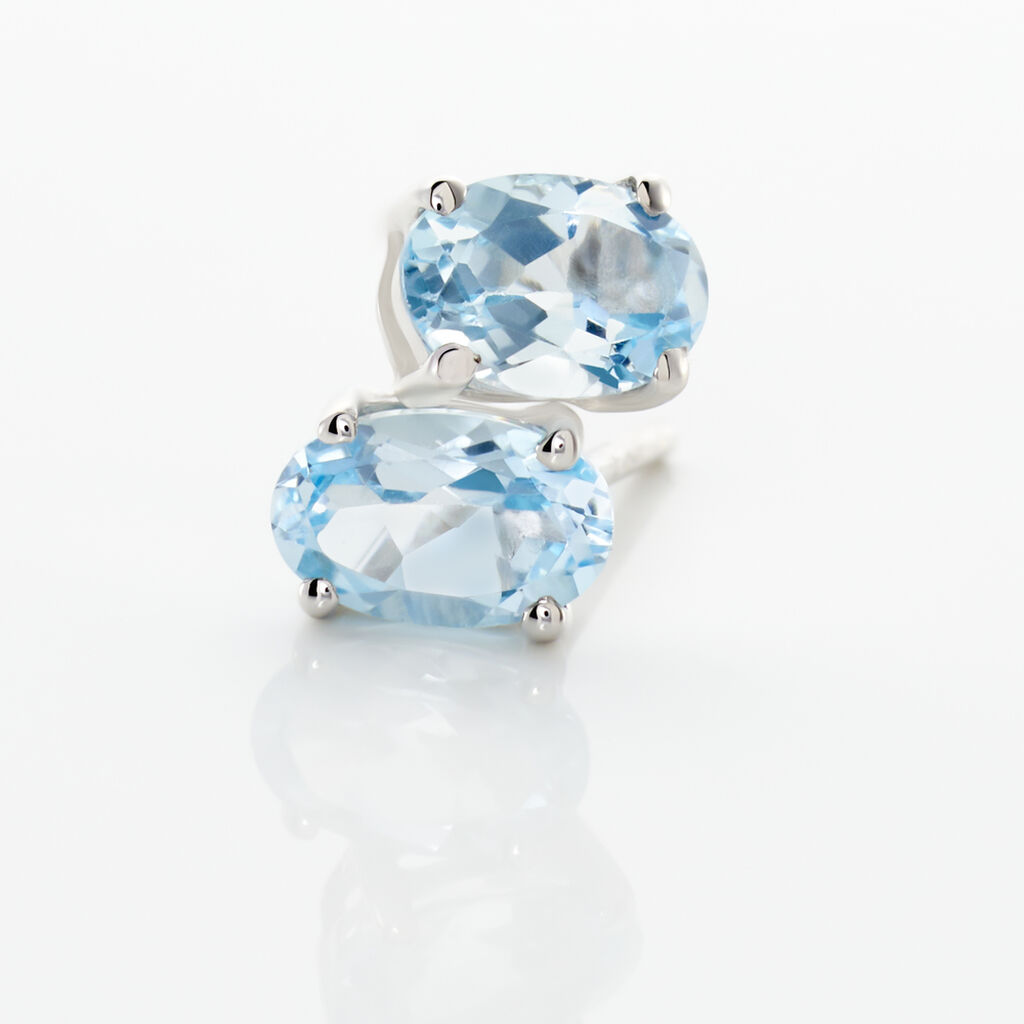 Boucles D'oreilles Puces Elea Serti Griffe Or Blanc Topaze - Clous d'oreilles Femme | Histoire d’Or