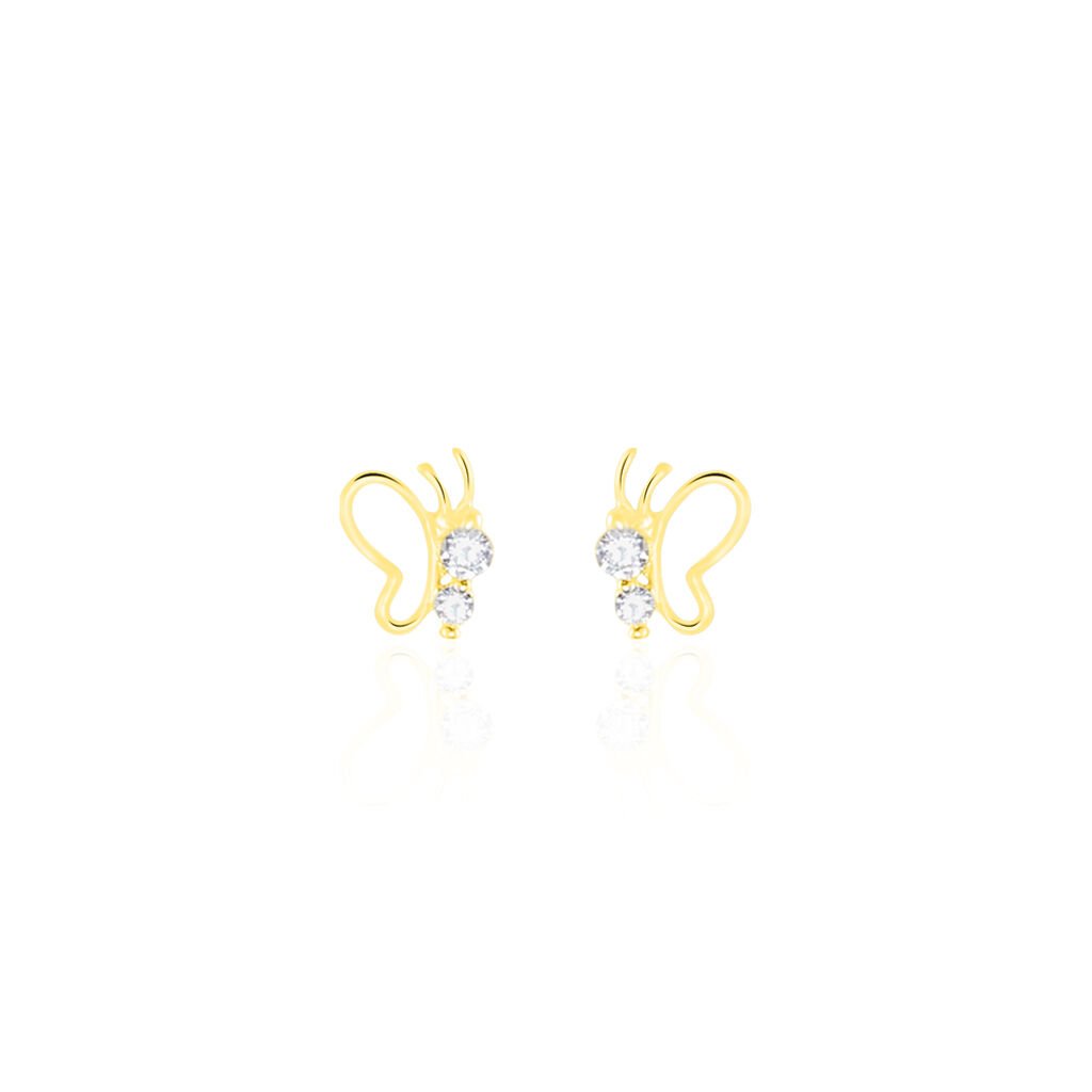 boucles d'oreilles puces evaelle papillon or jaune oxyde de zirconium