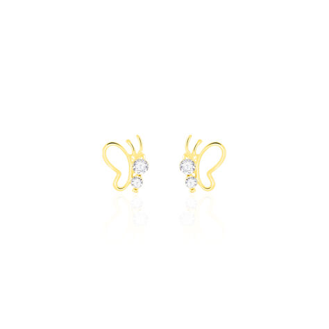 Boucles D'oreilles Puces Evaelle Papillon Or Jaune Oxyde De Zirconium - Clous d'oreilles Femme | Histoire d’Or