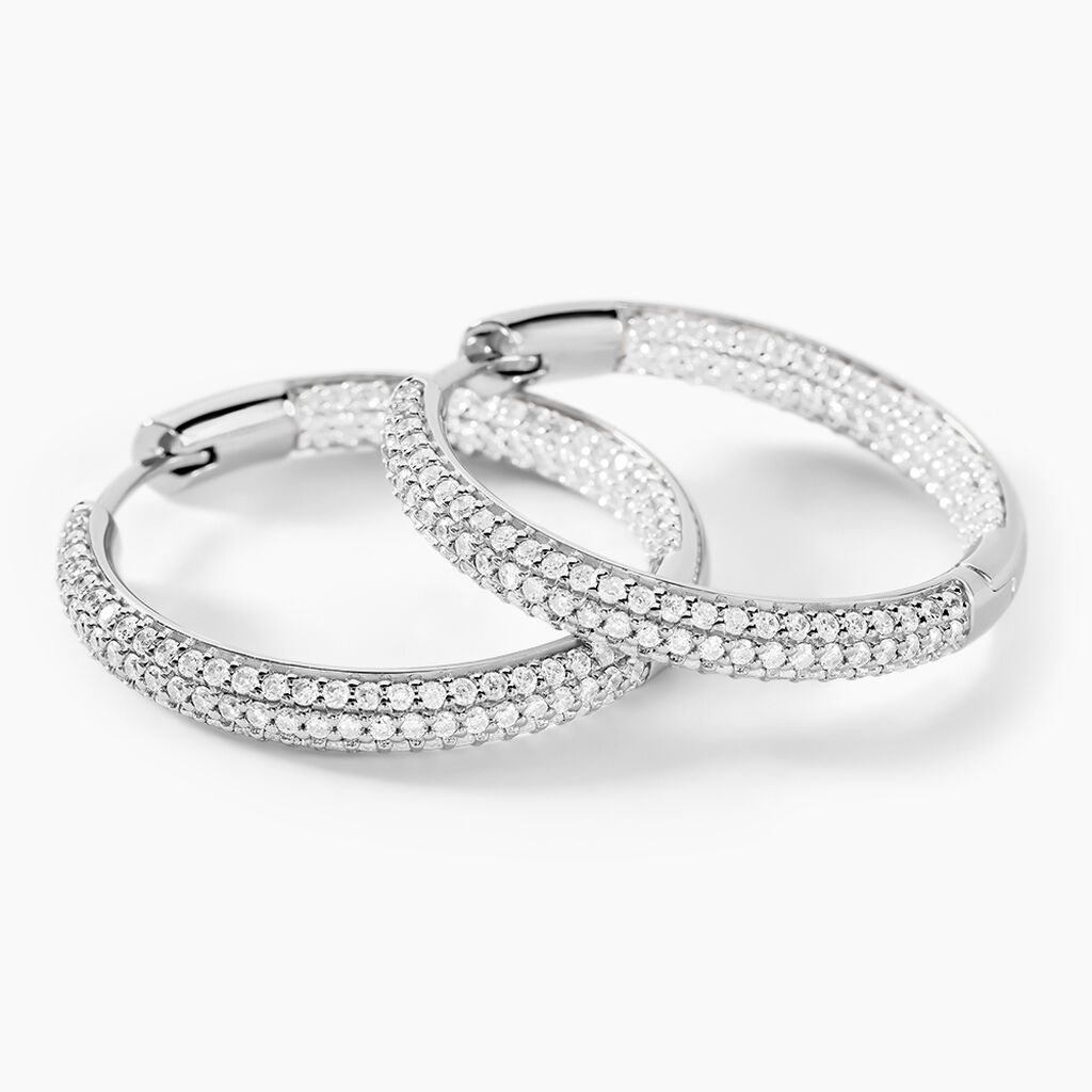 Cr&eacute;oles Suzel Argent Blanc Oxyde De Zirconium - Boucles d'oreilles cr&eacute;oles Femme | Histoire d&rsquo;Or