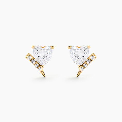 Boucles D'Oreilles Puces Rodolph Or Jaune Oxyde De Zirconium - Clous d'oreilles Femme | Histoire d&rsquo;Or