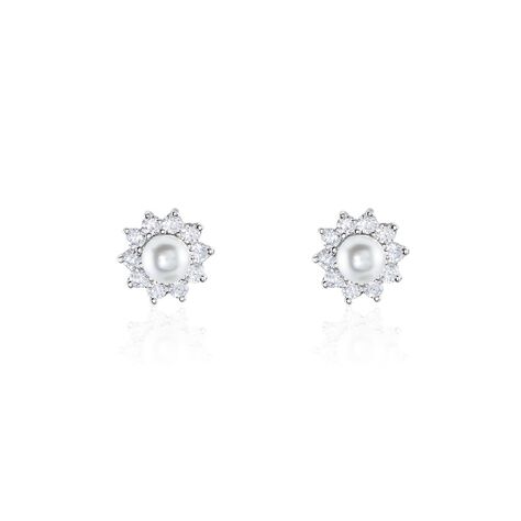 Boucles D'oreilles Puces Argent Blanc Cheri Perle De Culture Oxydes - Boucles d'oreilles fantaisie Femme | Histoire d’Or