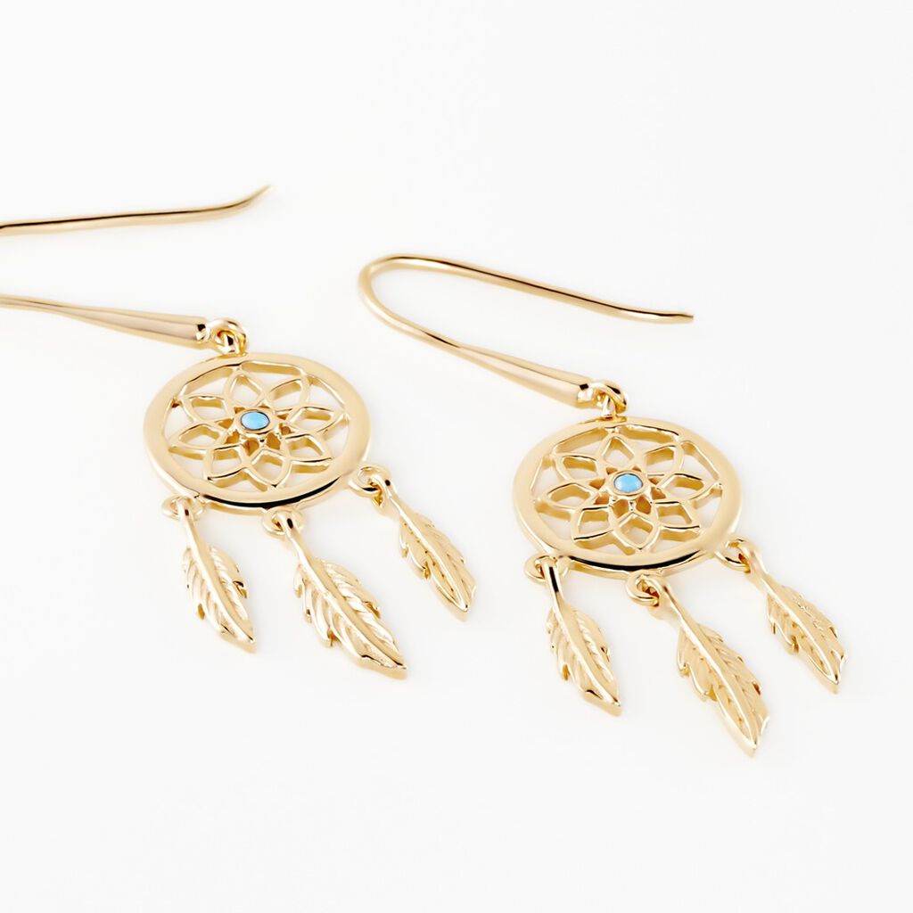Boucles D'oreilles Plaqué Or Jaune Attrape Rêves Turquoises - Boucles d'oreilles fantaisie Femme | Histoire d’Or