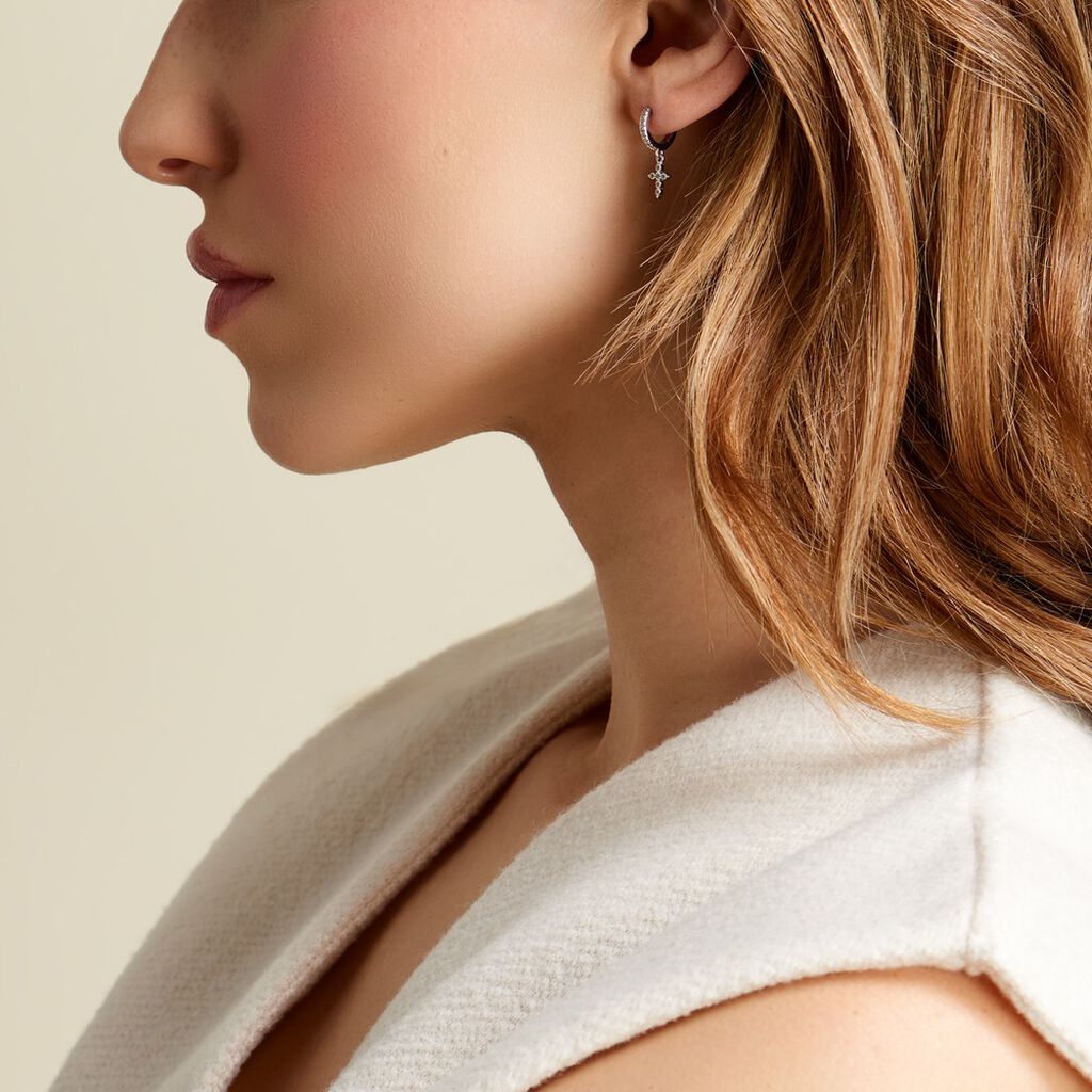 Créoles Ysee Argent Blanc Oxyde De Zirconium - Boucles d'oreilles créoles Femme | Histoire d’Or