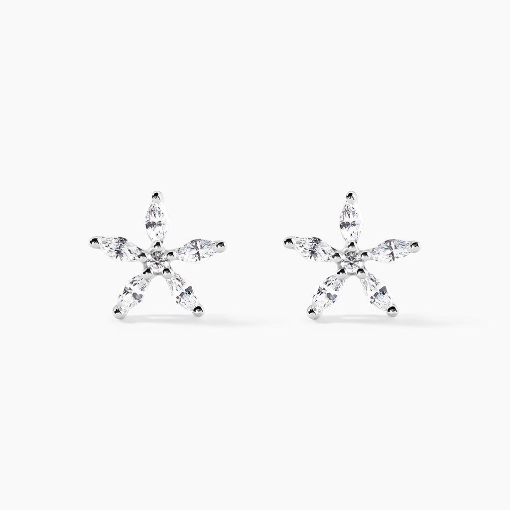 Boucles D'oreilles Puces Horcia Or Blanc Oxyde De Zirconium - Clous d'oreilles Femme | Histoire d&rsquo;Or
