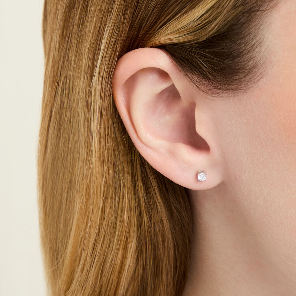 Boucles D'oreilles Or Blanc Victoria Puces Diamants - Boucles d'oreilles pierres pr&eacute;cieuses Femme | Histoire d&rsquo;Or