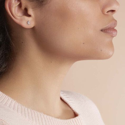 Boucles D'oreilles Puces Eden Or Blanc Oxyde De Zirconium - Clous d'oreilles Femme | Histoire d’Or