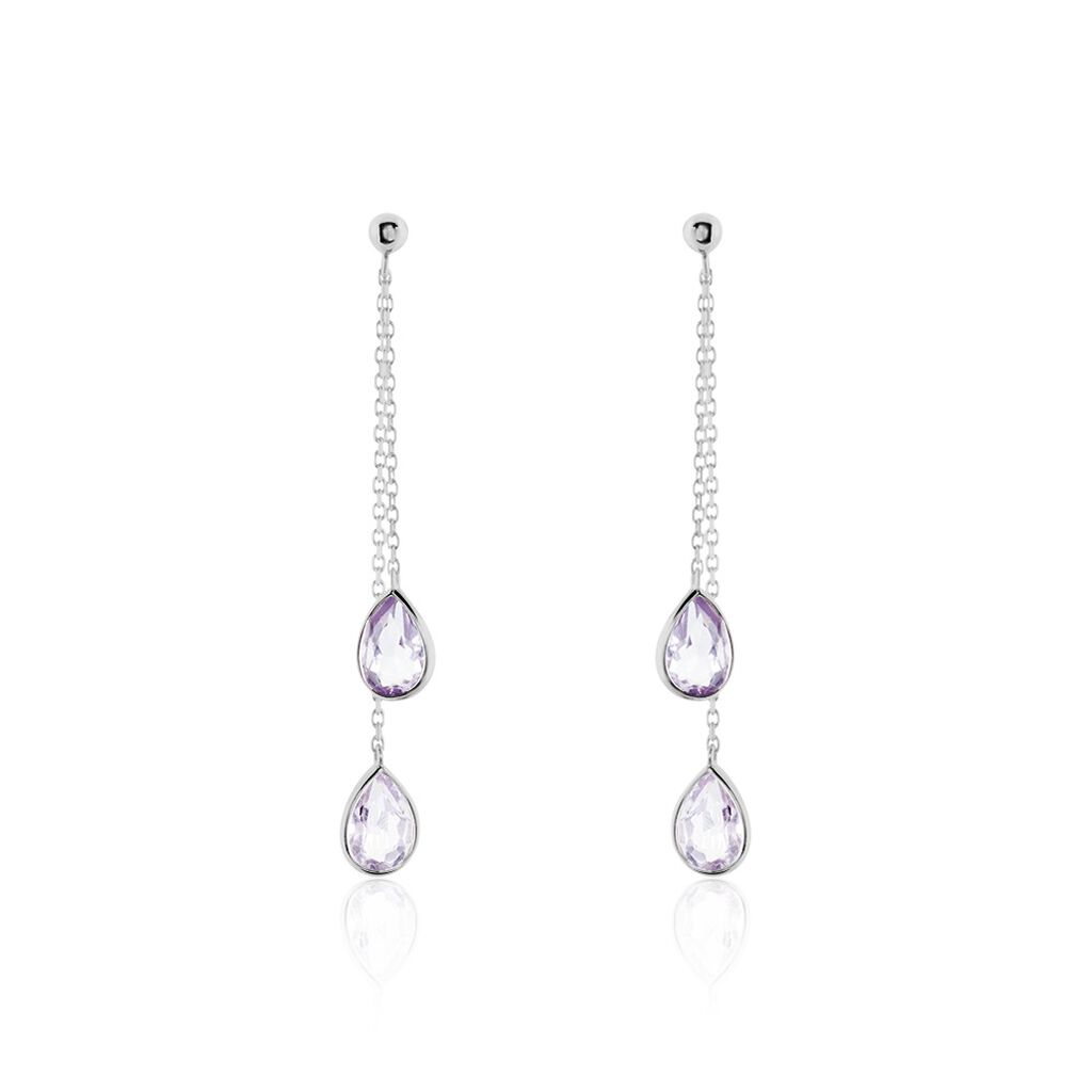 Boucles D'oreilles Pendantes Djime Or Blanc Amethyste - Boucles d'oreilles pendantes Femme | Histoire d’Or