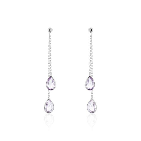 Boucles D'oreilles Pendantes Djime Or Blanc Amethyste - Boucles d'oreilles pendantes Femme | Histoire d’Or