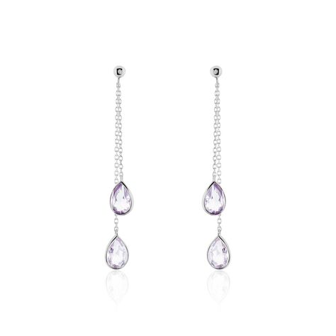 Boucles D'oreilles Pendantes Djime Or Blanc Amethyste - Boucles d'oreilles pendantes Femme | Histoire d’Or