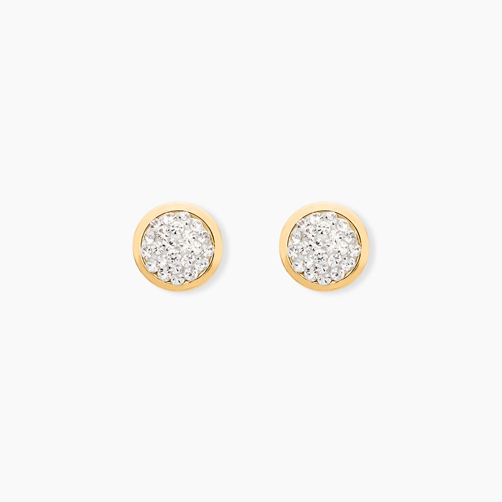 Boucles D'oreilles Puces Edmee Cercle 0 Or Jaune Strass - Clous d'oreilles Femme | Histoire d&rsquo;Or