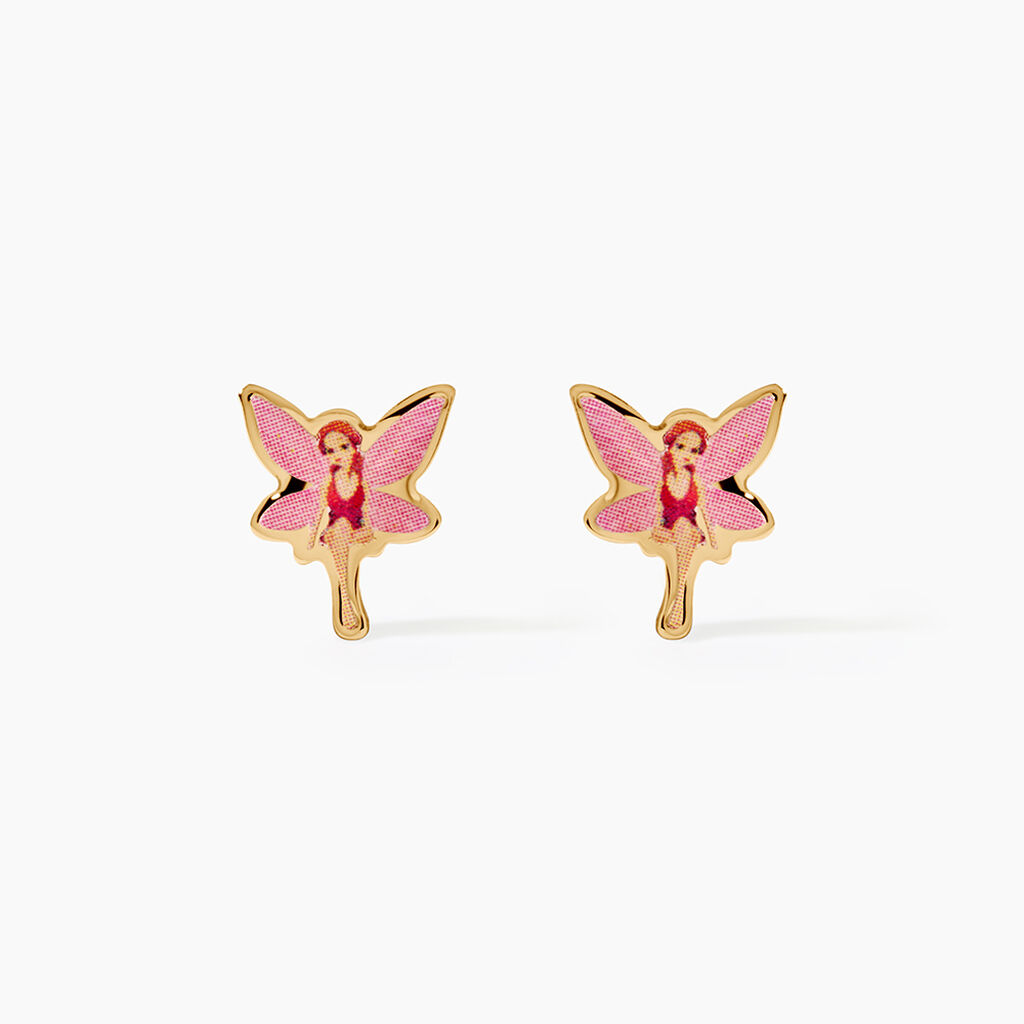 Boucles D'Oreilles Puces Feerie Argent Dor&eacute; A L'Or 750/1000 - Boucles d'oreilles fantaisie Enfant | Histoire d&rsquo;Or