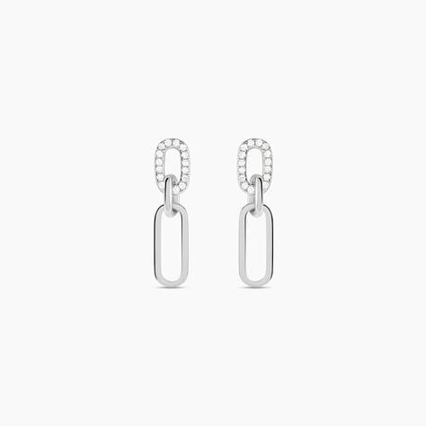 Boucles D'oreilles Pendantes Trait D'union Argent Blanc Oxyde - Boucles d'oreilles fantaisie Femme | Histoire d’Or