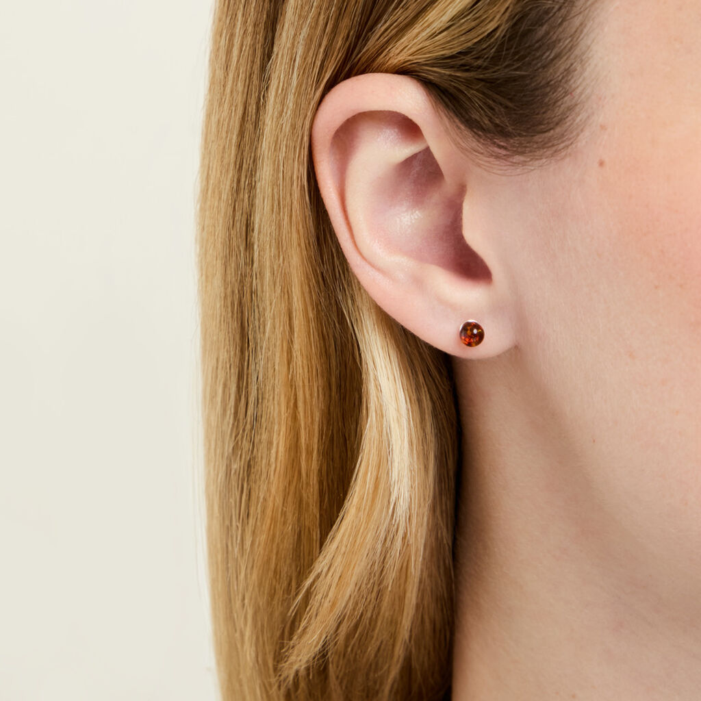 Boucles D'oreilles Puces Brunhild Argent Blanc Ambre - Boucles d'oreilles empierr&eacute;es Femme | Histoire d&rsquo;Or