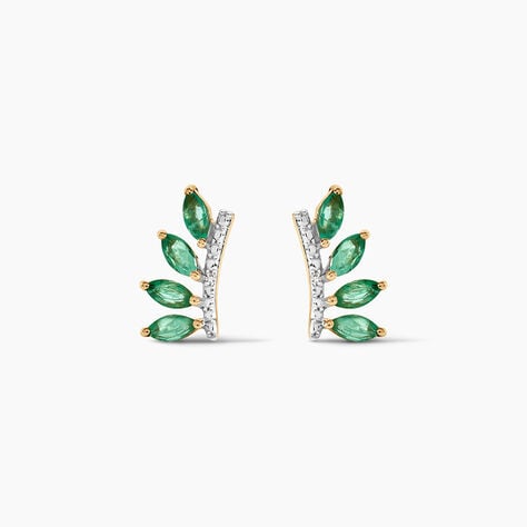 Boucles D'oreilles Puces Navette Or Jaune Emeraude Diamant - Clous d'oreilles Femme | Histoire d&rsquo;Or