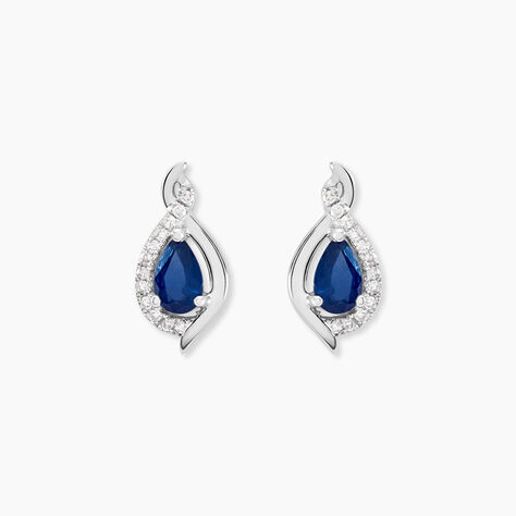 Boucles D'oreilles Puces Angelika Or Blanc Saphir Et Diamant - Clous d'oreilles Femme | Histoire d’Or