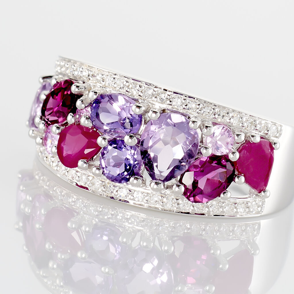 Bague Multicolore Or Blanc Amethyste Et Saphir Et Rhodolite - Bagues avec pierre Femme | Histoire d’Or