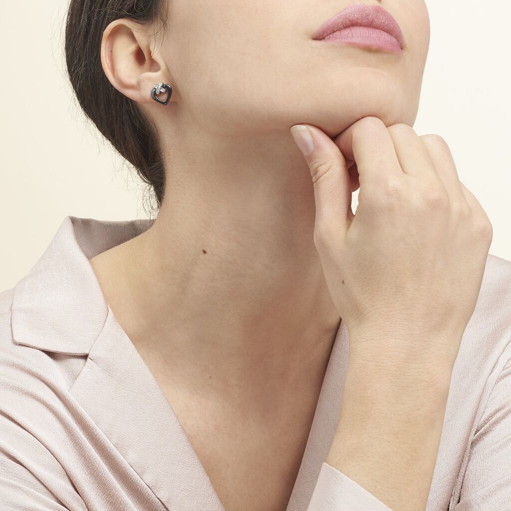 Boucles D'oreilles Puces Nolwen Argent  Céramique Oxyde De Zirconium - Boucles d'oreilles fantaisie Femme | Histoire d’Or