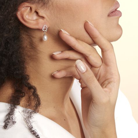 Boucles D'oreilles Pendantes Rosella Argent  Perle De Culture Et Oxyde - Boucles d'Oreilles Coeur Femme | Histoire d’Or