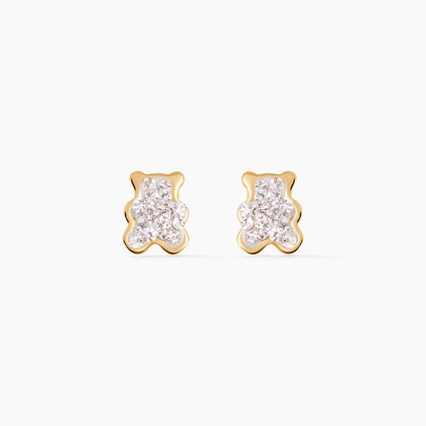 Boucles D'oreilles Puces Emerica Ours 0 Or Jaune Strass - Clous d'oreilles Enfant | Histoire d’Or