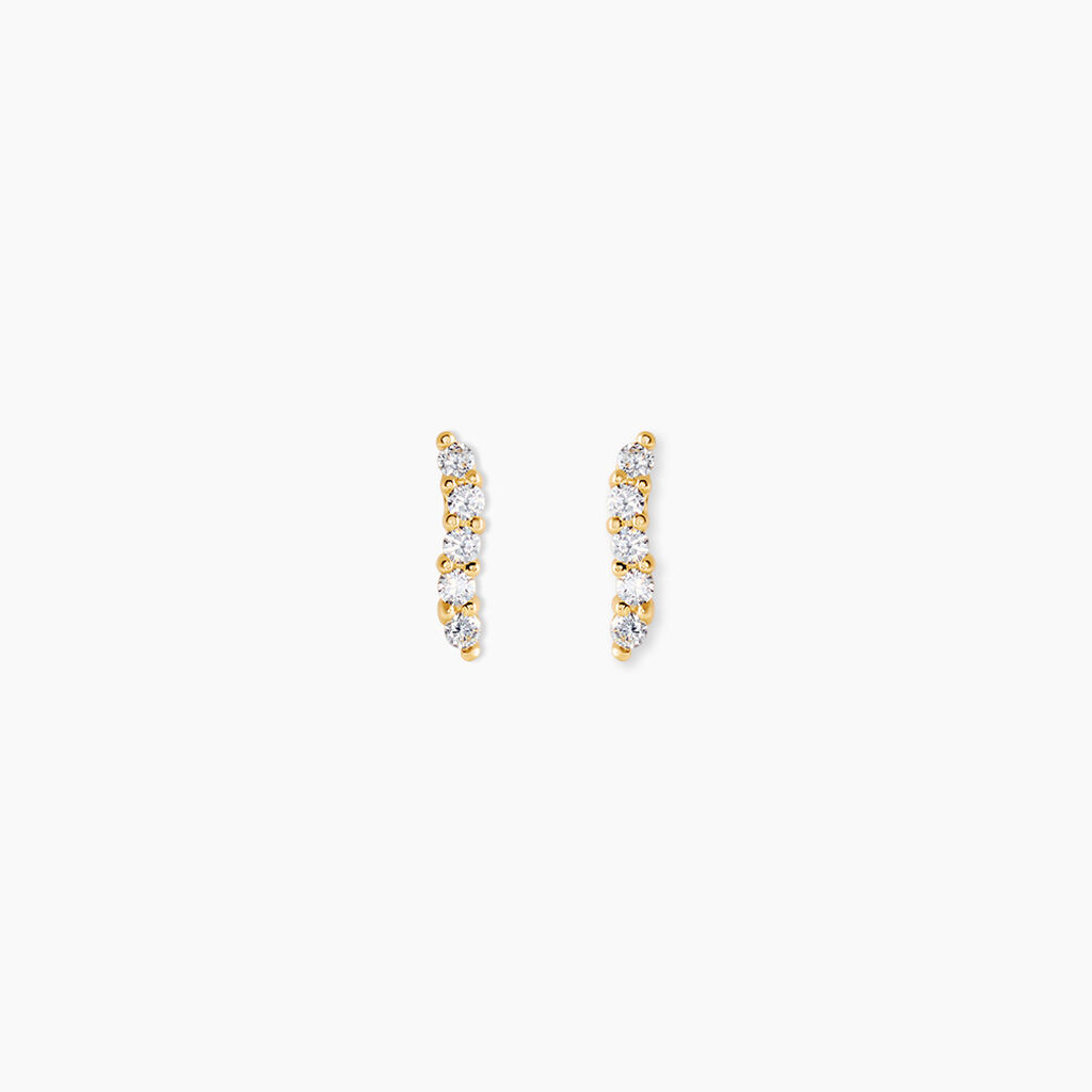 Boucles D'Oreilles Puces Dahina Argent Dor&eacute; A L'Or 750/1000 Oxyde De Zirconium - Boucles d'oreilles fantaisie Femme | Histoire d&rsquo;Or