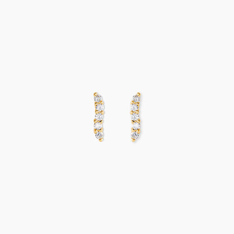 Boucles D'Oreilles Puces Dahina Argent Dor&eacute; A L'Or 750/1000 Oxyde De Zirconium - Boucles d'oreilles fantaisie Femme | Histoire d&rsquo;Or