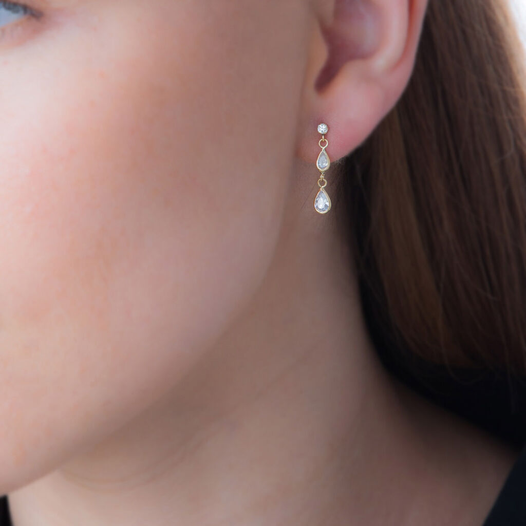 Boucles D'oreilles Pendantes Ailyne Or Jaune Oxyde De Zirconium - Boucles d'oreilles pendantes Femme | Histoire d’Or