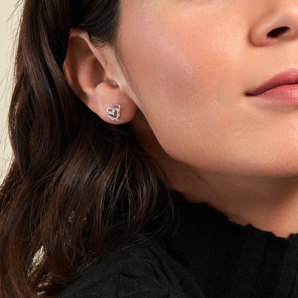 Boucles D'oreilles Puces Aoki Argent Blanc Oxyde De Zirconium - Boucles d'oreilles fantaisie Femme | Histoire d’Or