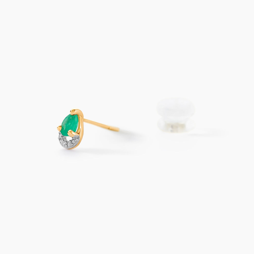 Boucles D'oreilles Puces Parry Or Jaune Emeraude Diamant - Clous d'oreilles Femme | Histoire d’Or
