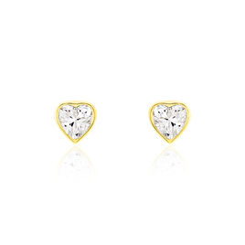 Boucles D'oreilles Puces Daria Coeur Plein Or Jaune Oxyde De Zirconium - Clous d'oreilles Femme | Histoire d’Or