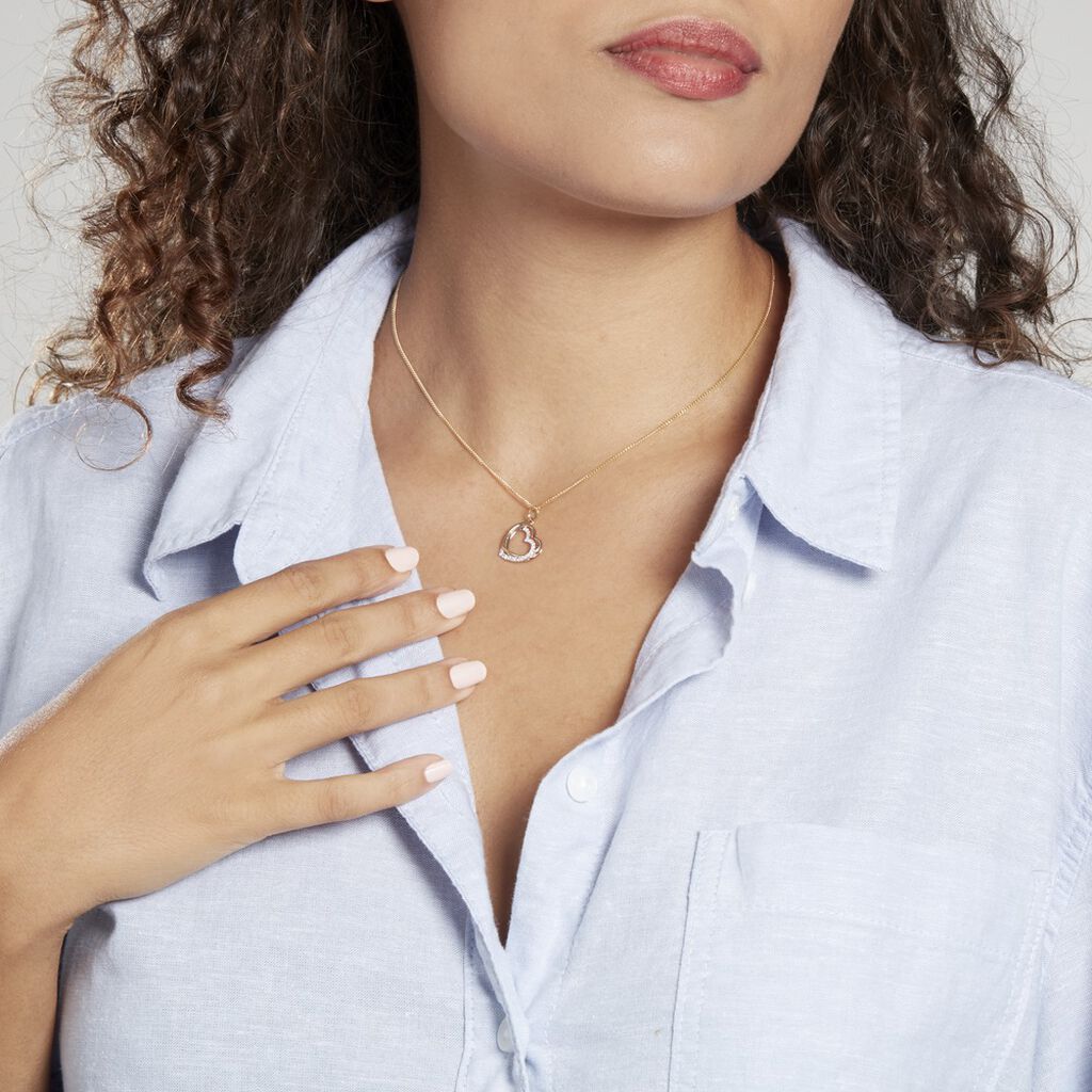 Pendentif Coeur Penche Double Or Tricolore Oxyde De Zirconium - Pendentifs Femme | Histoire d’Or