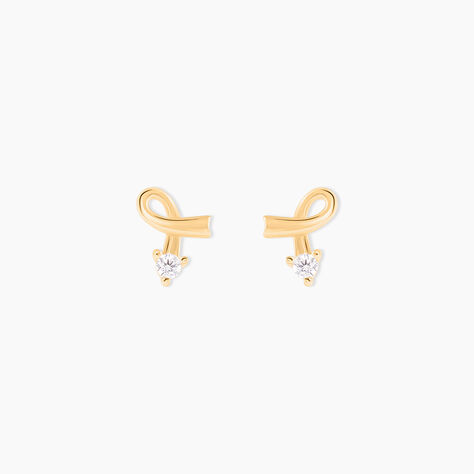 Boucles D'oreilles Puces Alvina Ruban Or Jaune Oxyde De Zirconium - Clous d'oreilles Femme | Histoire d’Or