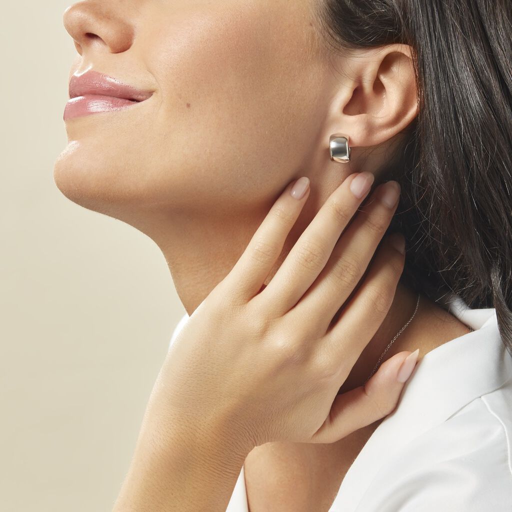 Demi Creoles Argent Blanc Cyrilla - Boucles d'oreilles créoles Femme | Histoire d’Or