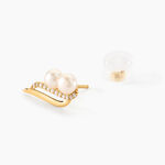 Boucles D'oreilles Puces Loeva Or Jaune Perle De Culture Et Oxyde - Clous d'oreilles Femme | Histoire d&rsquo;Or